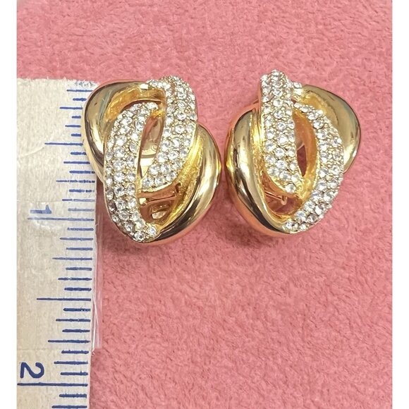 Vtg Christian Dior Earrings Signed Rhinestone Gold tone Runway Statement Clip On - Picture 11 of 11